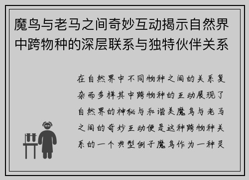 魔鸟与老马之间奇妙互动揭示自然界中跨物种的深层联系与独特伙伴关系 魔鸟与老马之间奇妙互动揭示自然界中跨物种的深层联系与独特伙伴关系