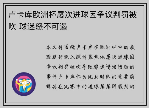 卢卡库欧洲杯屡次进球因争议判罚被吹 球迷怒不可遏 卢卡库欧洲杯屡次进球因争议判罚被吹 球迷怒不可遏
